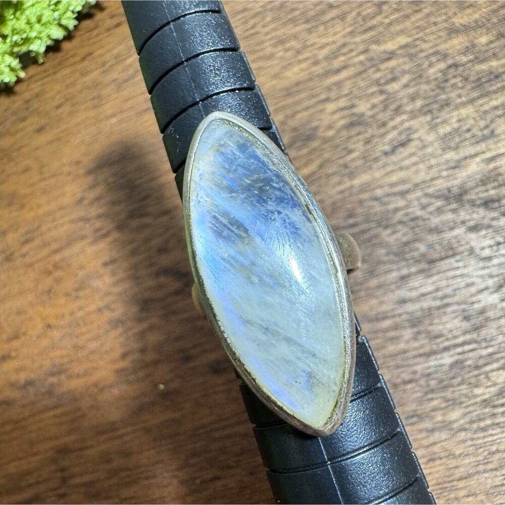 Sterling Silver Chunky Natural Rainbow Moonstone Ring Size 4.75 - Picture 7 of 11